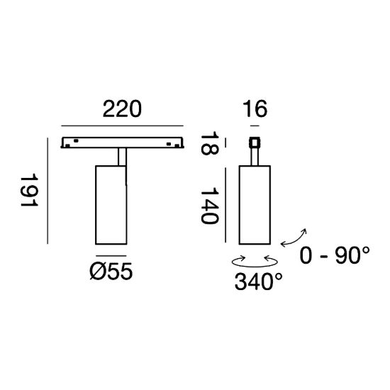 Gea luce gfa1340cd faretto per binario magnetico led 18w 2700k dimmerabile orientabile nero