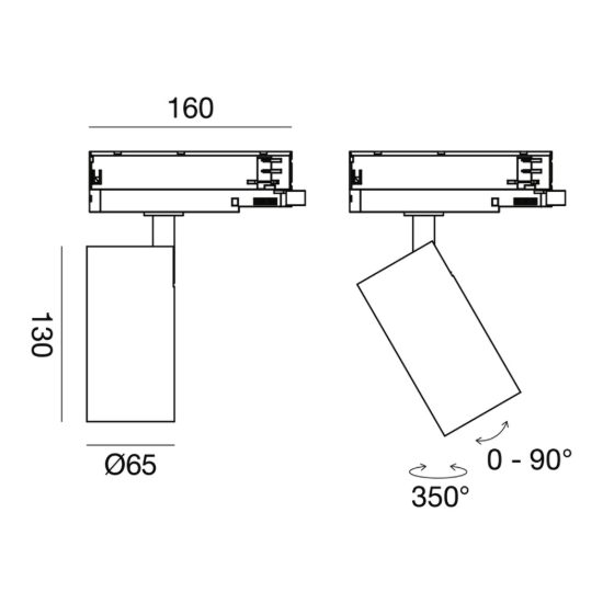 Gea luce gfa1750c faretto per binario trifase led 20w 3000k orientabile cilindrico nero