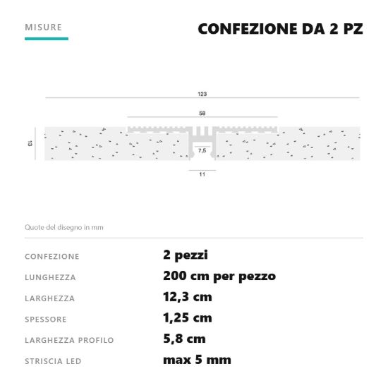 Gea luce pcapa1 profilo carrara p incasso cartongesso per strisce led 2mt argento confezione 2 pezzi