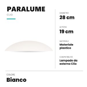 Ideal lux clio paralume in materiale plastico 28x19cm per lampade da esterno bianco