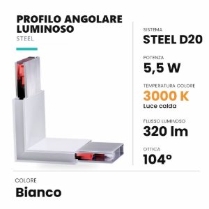 Ideal lux steel profilo angolare luminoso led 5,5w 3000k per sistema lineare bianco
