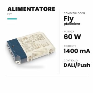 Ideal lux fly alimentatore dimmerabile dali/push 60w 1400ma per plafoniere 60cm