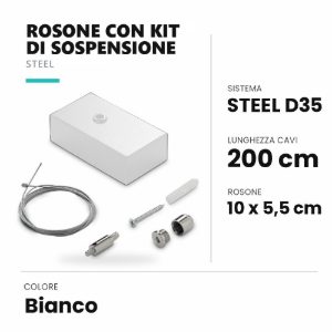 Ideal lux steel rosone con kit di sospensione 200cm per sistema lineare bianco