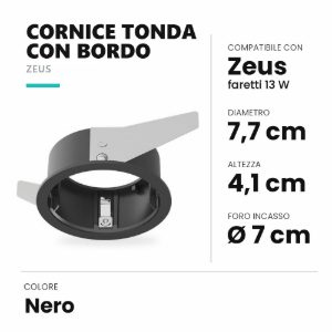 Ideal lux zeus cornice tonda con bordo per faretti da incasso 13w nera