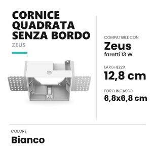 Ideal lux zeus cornice quadrata senza bordo per faretti da incasso 13w bianca