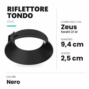 Ideal lux zeus riflettore tondo per faretti da incasso 21w nero