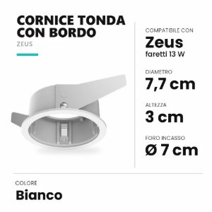 Ideal lux zeus cornice tonda con bordo per faretti da incasso 13w bianca