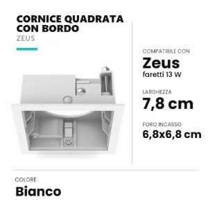 Ideal lux zeus cornice quadrata con bordo per faretti da incasso 13w bianca