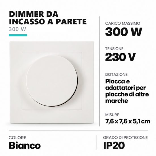 Dimmer da incasso a parete 300w bianco