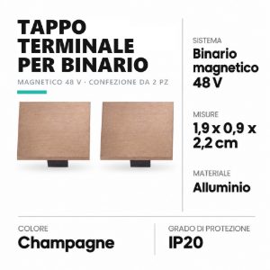 Tappo terminale per binario magnetico 48v champagne confezione 2 pezzi