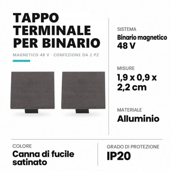Tappo terminale per binario magnetico 48v canna di fucile confezione 2 pezzi