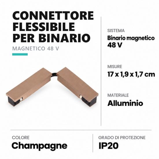 Connettore flessibile per binario magnetico 48v champagne