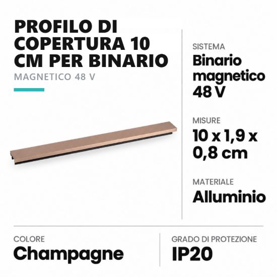 Profilo di copertura 10 cm per binario magnetico 48v champagne