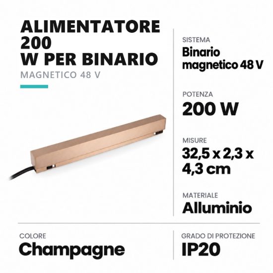 Alimentatore 200w per binario magnetico 48v champagne