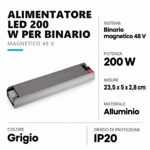 Alimentatore led 200w per binario magnetico 48v grigio