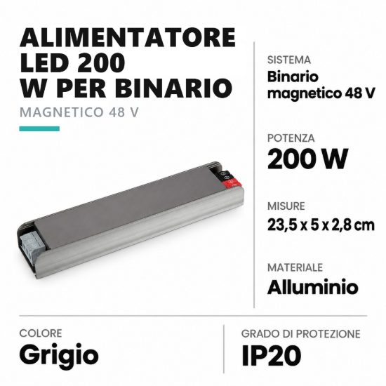 Alimentatore led 200w per binario magnetico 48v grigio
