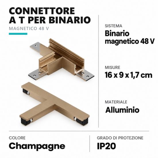 Connettore a t per binario magnetico 48v champagne