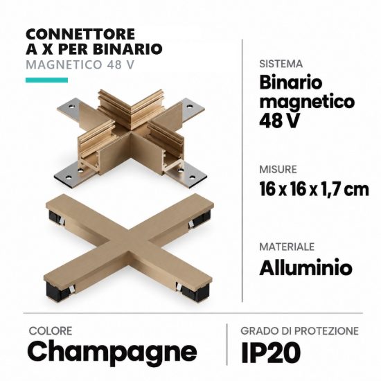 Connettore a x per binario magnetico 48v champagne