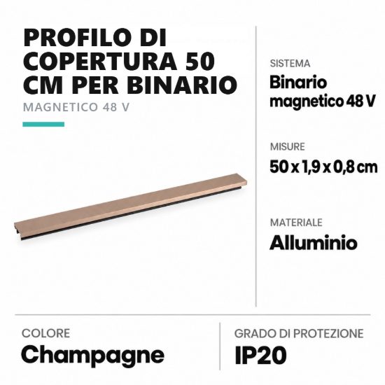 Profilo di copertura 50 cm per binario magnetico 48v champagne