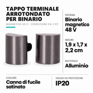 Tappo terminale arrotondato per binario magnetico 48v canna di fucile confezione 2 pezzi