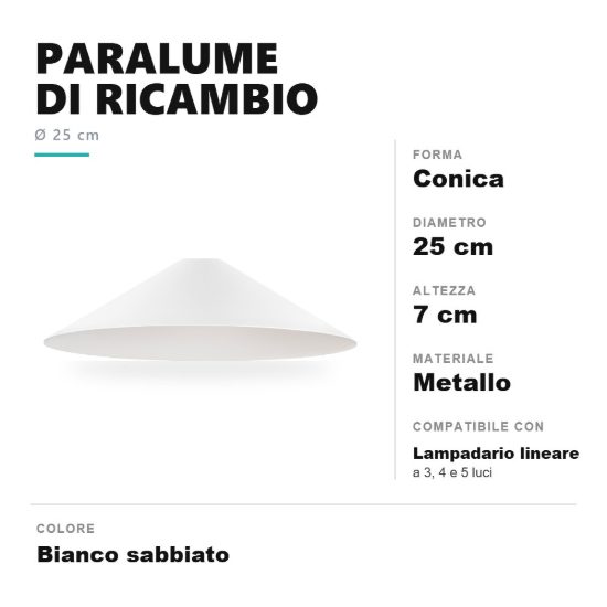 Paralume conico di ricambio per lampadario a sospensione lineare bianco sabbiato