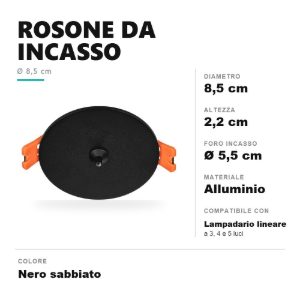 Rosone da incasso per lampadario a sospensione nero sabbiato