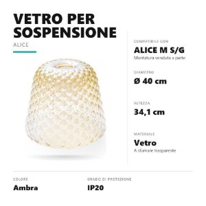 Gea luce alice diffusore grande in vetro per lampade a sospensione conico ambra