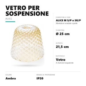 Gea luce alice diffusore piccolo in vetro per lampade a sospensione conico ambra