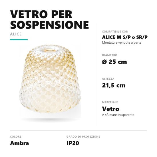 Gea luce alice diffusore piccolo in vetro per lampade a sospensione conico ambra