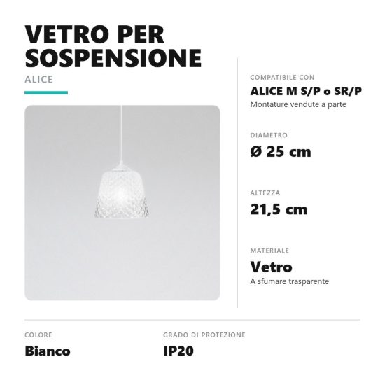 Gea luce alice diffusore piccolo in vetro per lampade a sospensione conico bianco