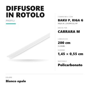 Gea luce cdif01 cover diffusore in rotolo larghezza 14,5 mm per profili 2mt bianco opale