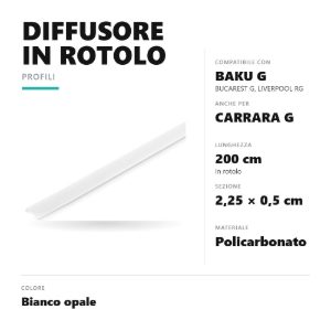 Gea luce cdif01 cover diffusore in rotolo larghezza 22,5 mm per profili 2mt bianco opale