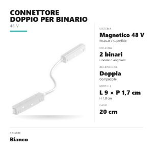 Gea luce gbic11 connettore doppio con cavo per binario magnetico 48v bianco