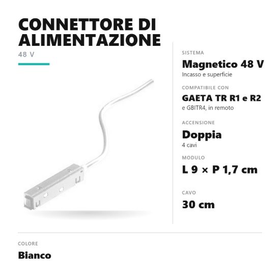 Gea luce gbic13 connettore di alimentazione in remoto per binario magnetico 48v bianco
