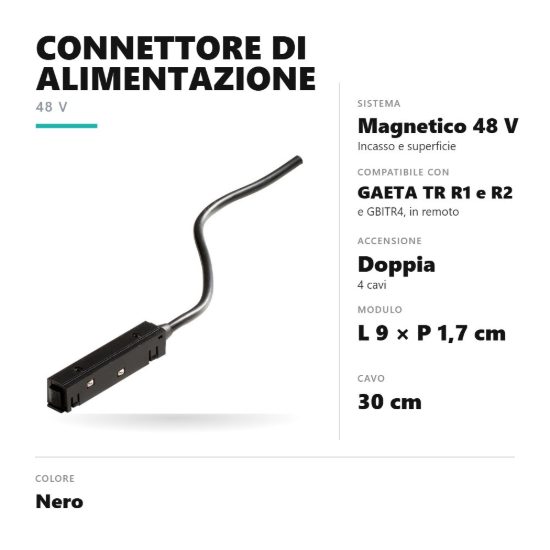 Gea luce gbic13 connettore di alimentazione in remoto per binario magnetico 48v nero