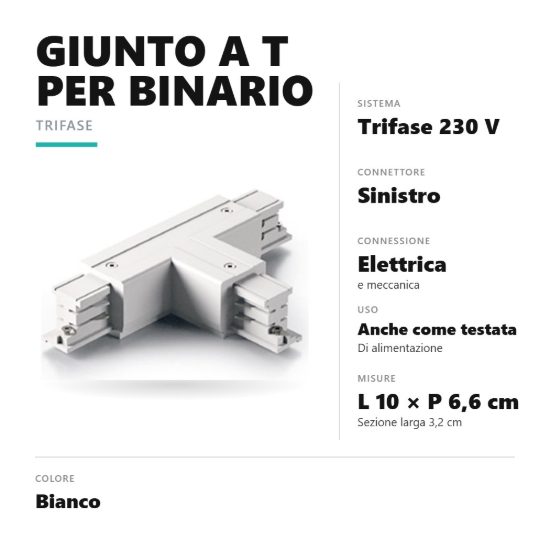 Gea luce gbic17 giunto a t con connettore sinistro per binario trifase bianco