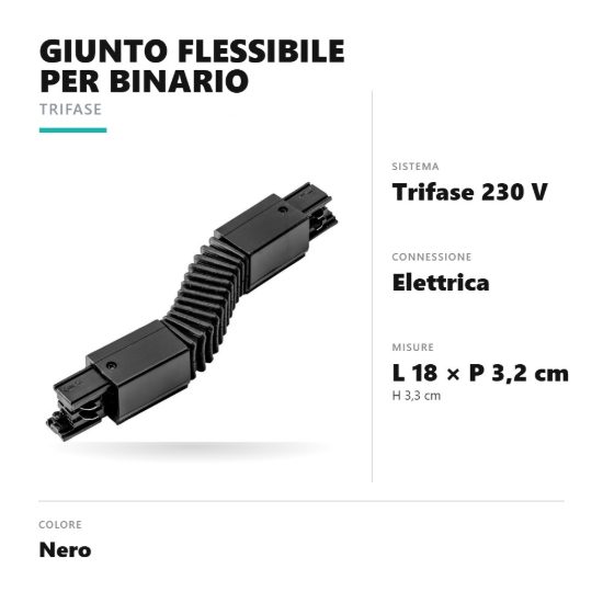 Gea luce gbic22 giunto flessibile di connessione elettrica per binario trifase nero