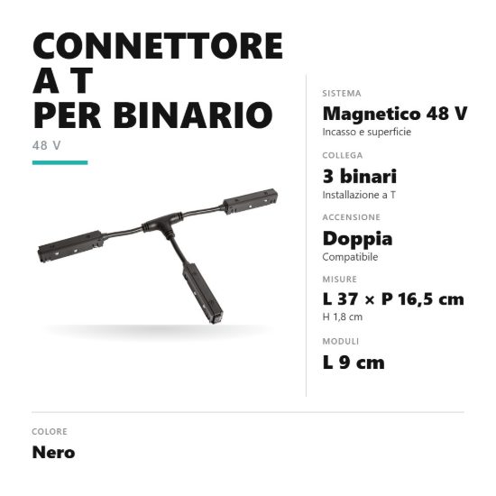 Gea luce gbic23 connettore a t per binario magnetico 48v nero