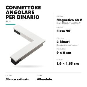 Gea luce gbic30 connettore angolare 90° per binario magnetico 48v bianco satinato