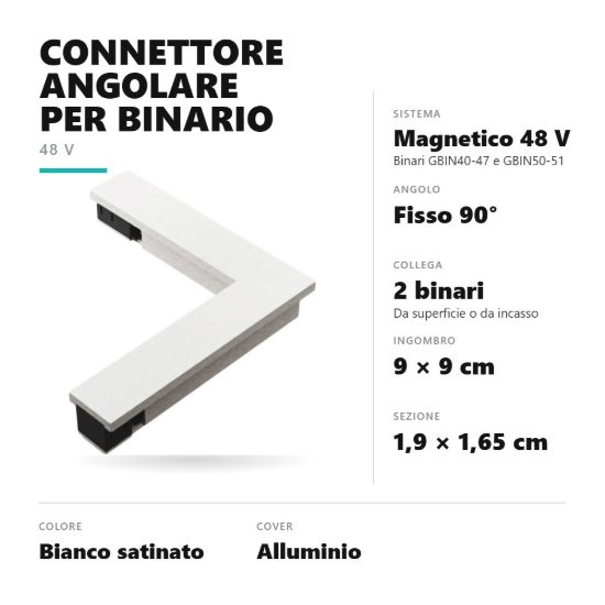 Gea luce gbic30 connettore angolare 90° per binario magnetico 48v bianco satinato