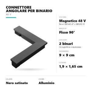 Gea luce gbic30 connettore angolare 90° per binario magnetico 48v nero satinato