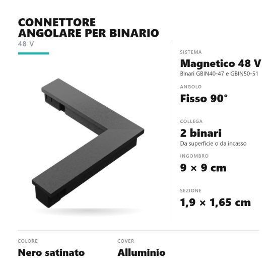 Gea luce gbic30 connettore angolare 90° per binario magnetico 48v nero satinato