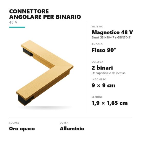 Gea luce gbic30 connettore angolare 90° per binario magnetico 48v oro