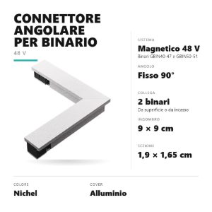 Gea luce gbic30 connettore angolare 90° per binario magnetico 48v nichel