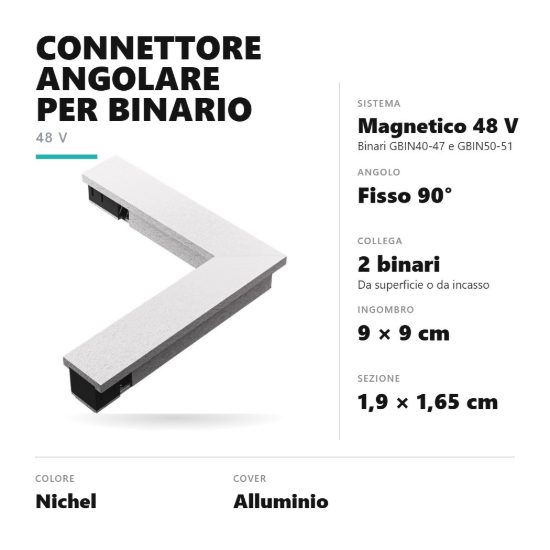 Gea luce gbic30 connettore angolare 90° per binario magnetico 48v nichel