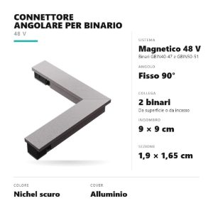 Gea luce gbic30 connettore angolare 90° per binario magnetico 48v nichel scuro