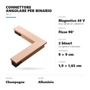 Gea luce gbic30 connettore angolare 90° per binario magnetico 48v champagne