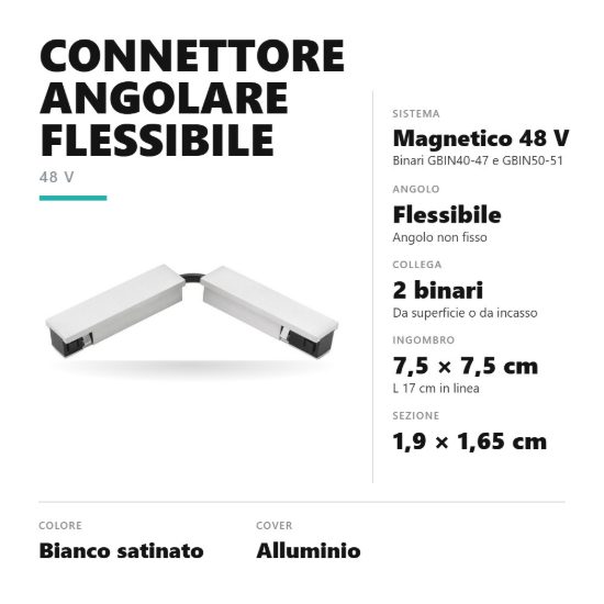 Gea luce gbic36 connettore angolare flessibile per binario magnetico 48v bianco satinato