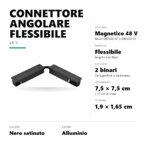 Gea luce gbic36 connettore angolare flessibile per binario magnetico 48v nero satinato