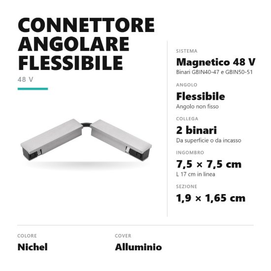 Gea luce gbic36 connettore angolare flessibile per binario magnetico 48v nichel